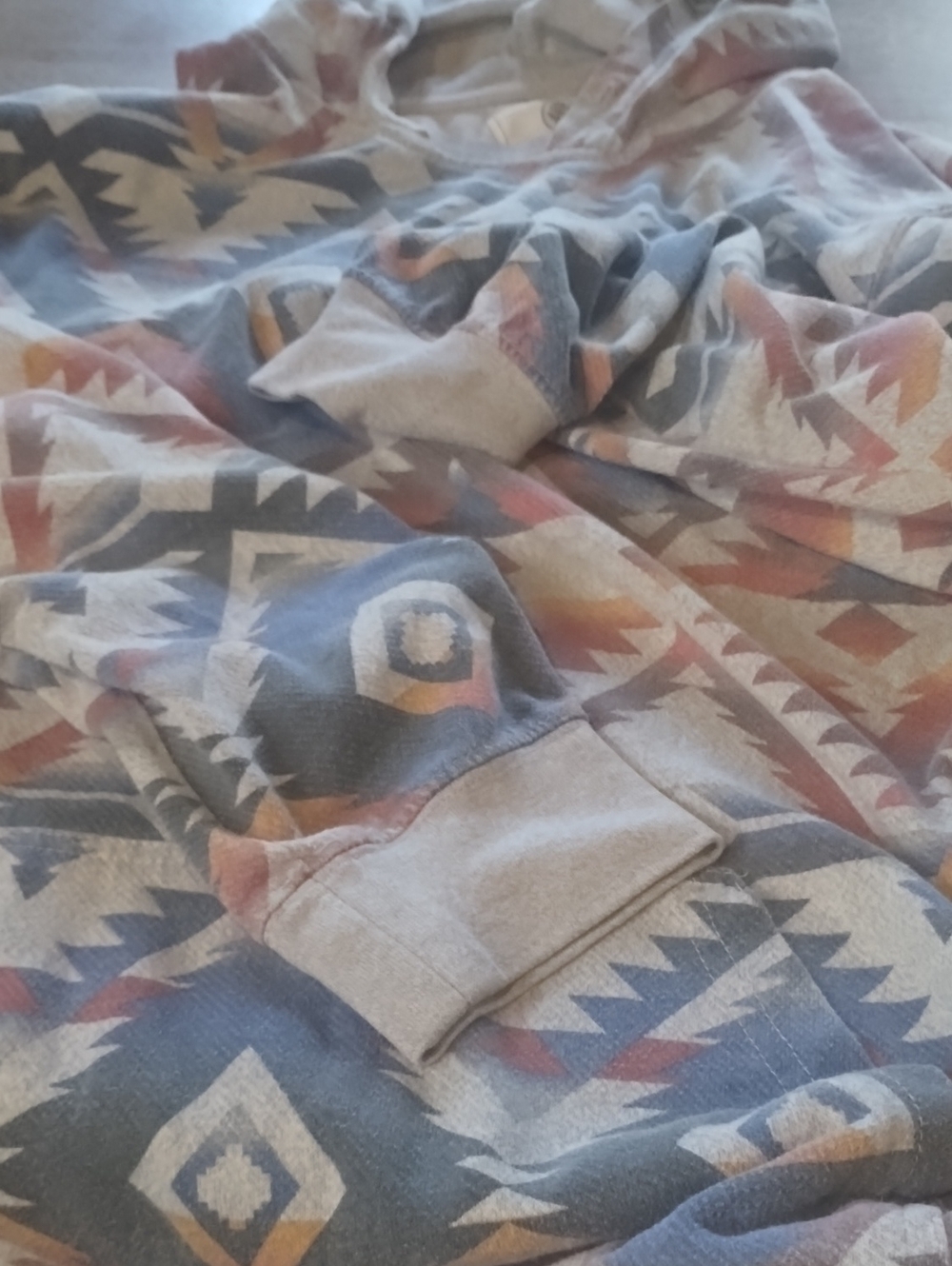 Men's Aztec Pattern Cozy Hoodie- Gray, Rust, Cream